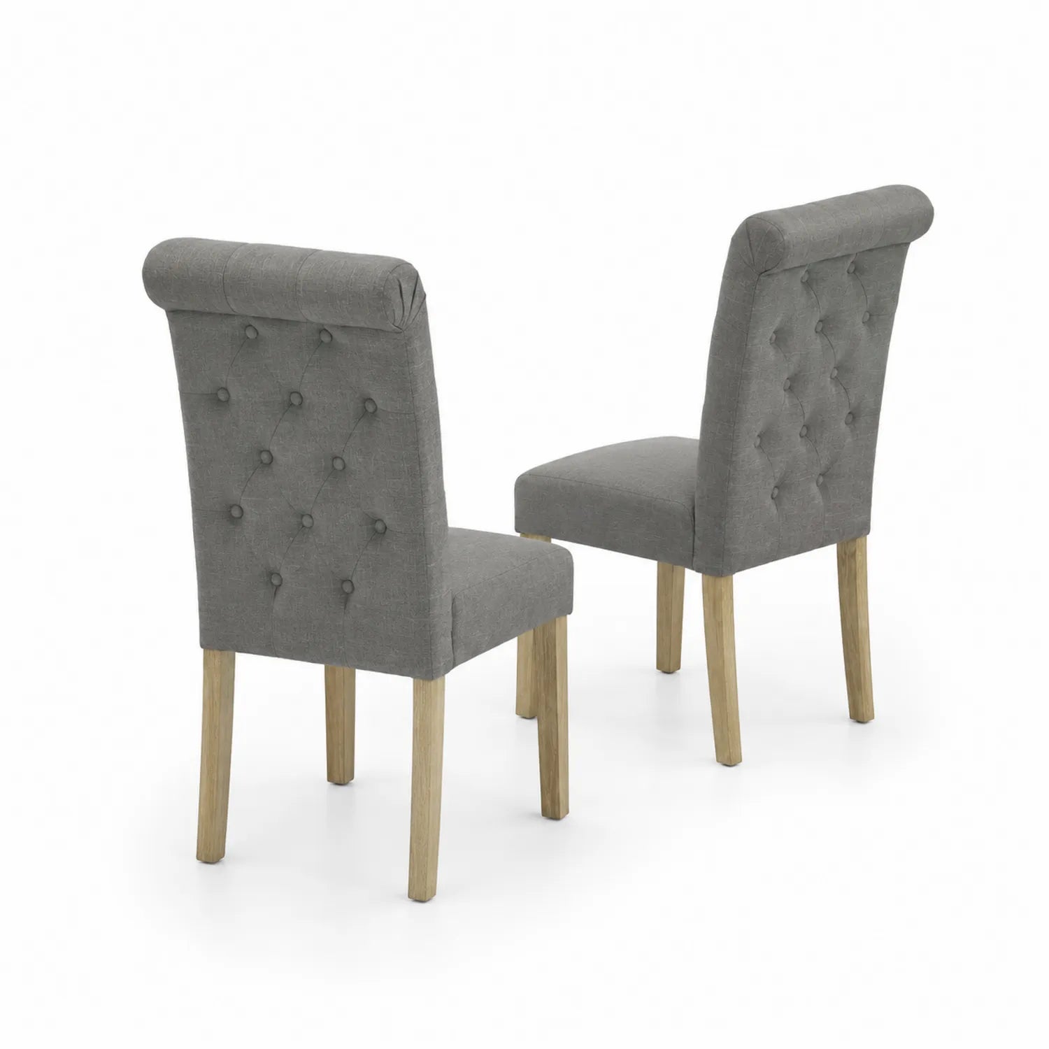Set di 2 sedie da pranzo in tessuto grigio con gambe in legno di quercia