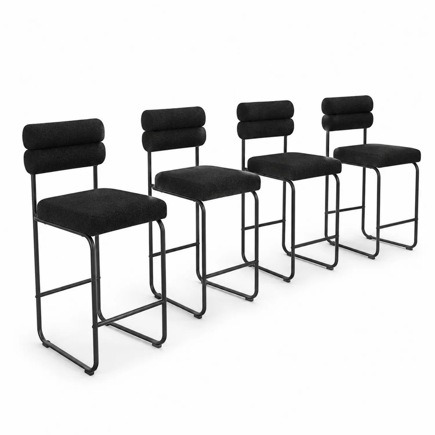Set di Sgabelli da Bar in Metallo e Tessuto Nero 4 Pezzi