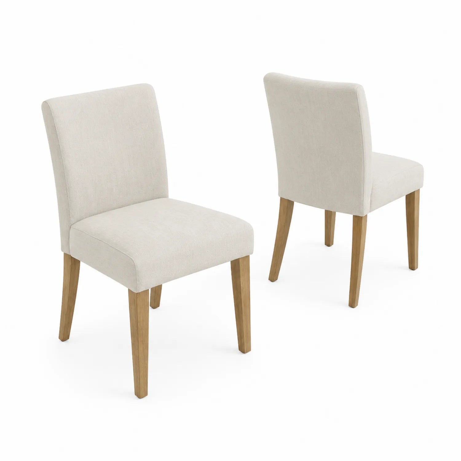Sedia da Pranzo in Tessuto Beige con Gambe in Legno