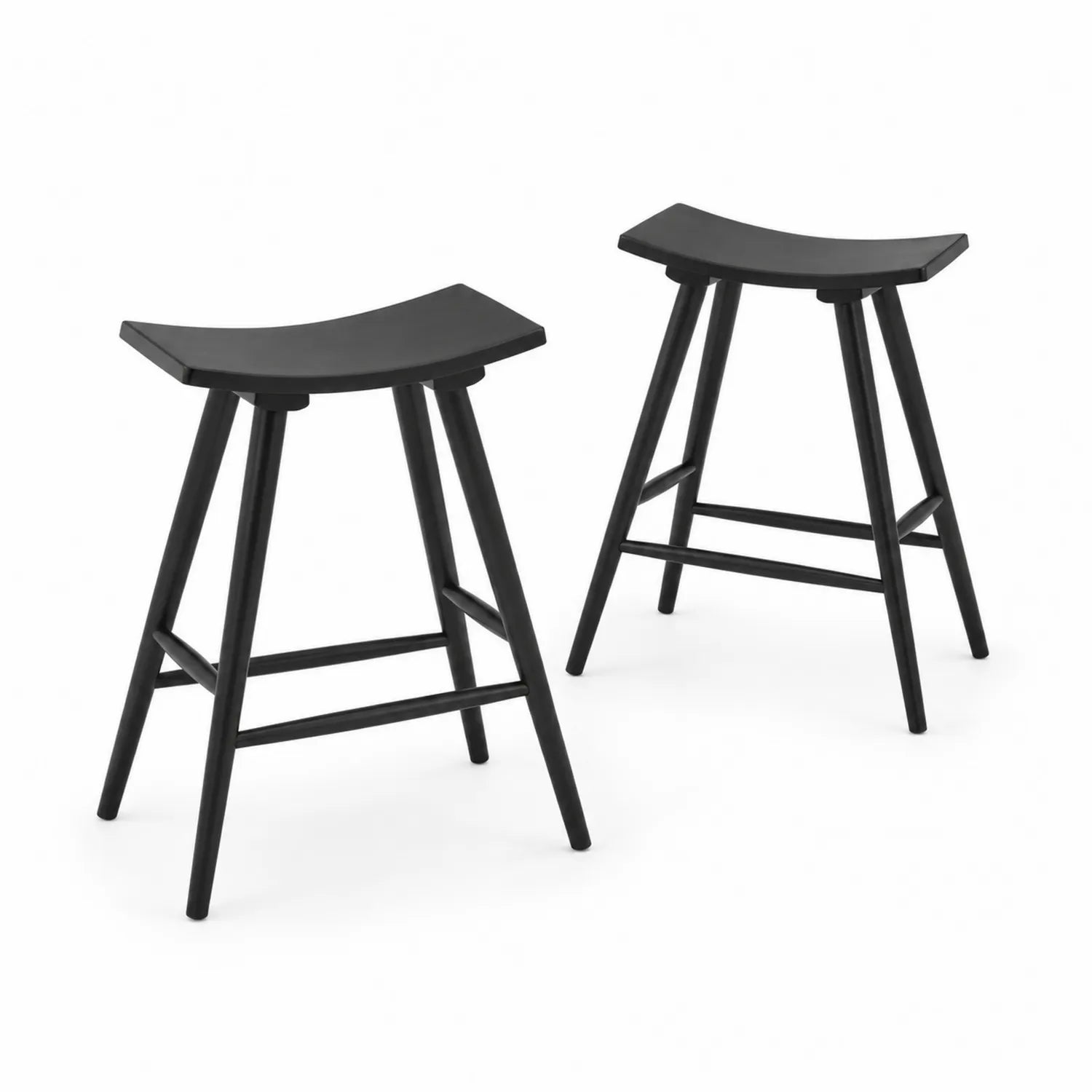Set di sgabelli in legno nero, 2 pezzi