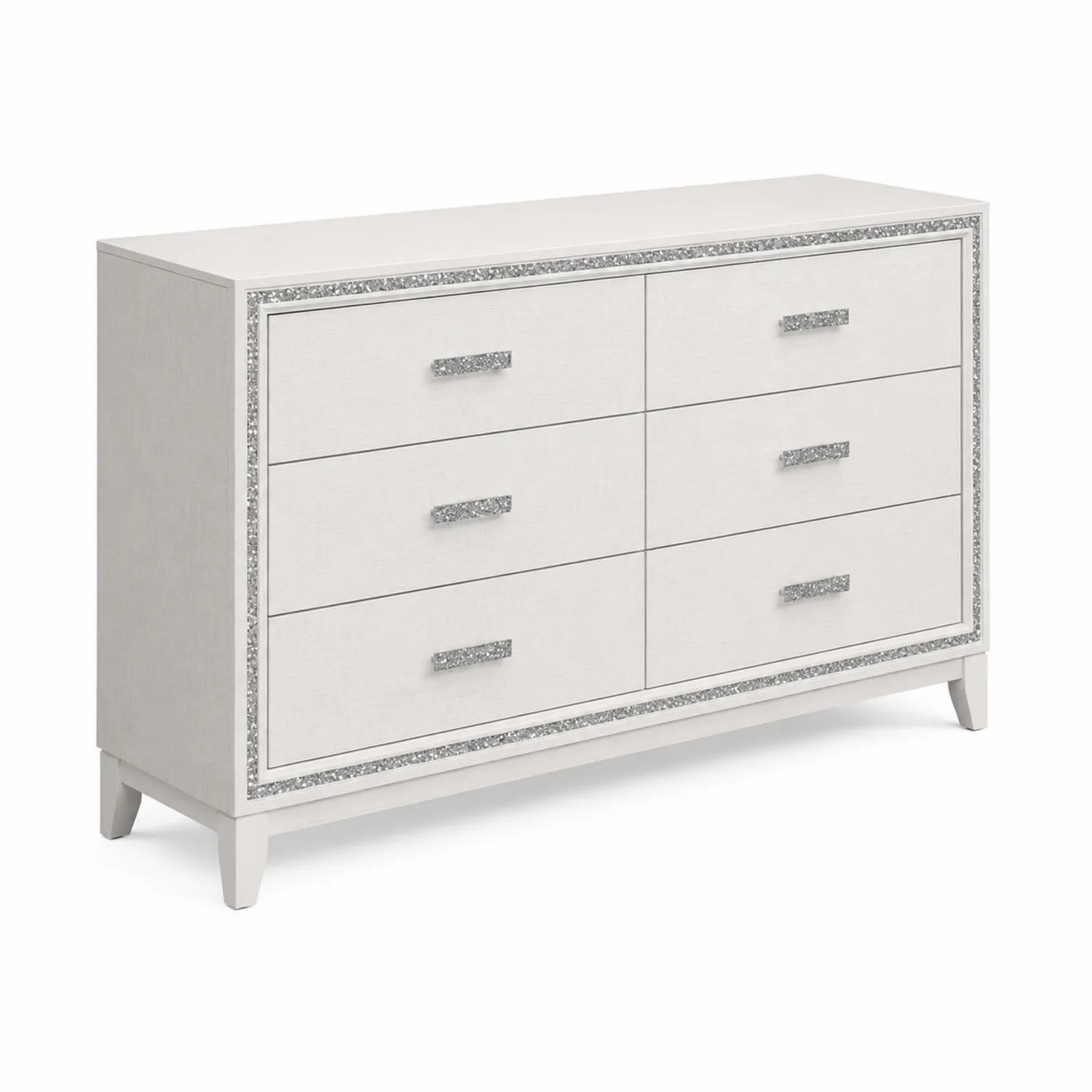Cassettiera 6 Cassetti MDF Bianco con Dettagli a Specchio