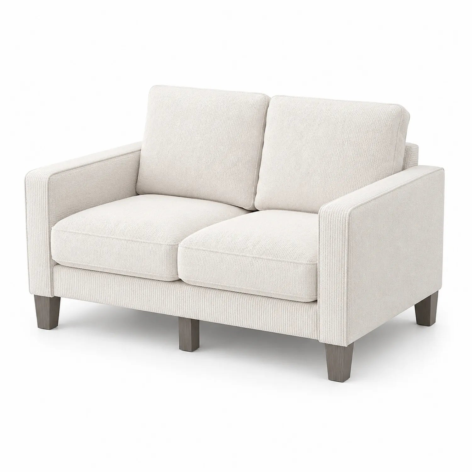 Divano a 2 posti in tessuto beige con gambe in legno