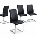 Set di 4 Sedie in Pelle Sintetica Nero con Struttura in Metallo Cromato