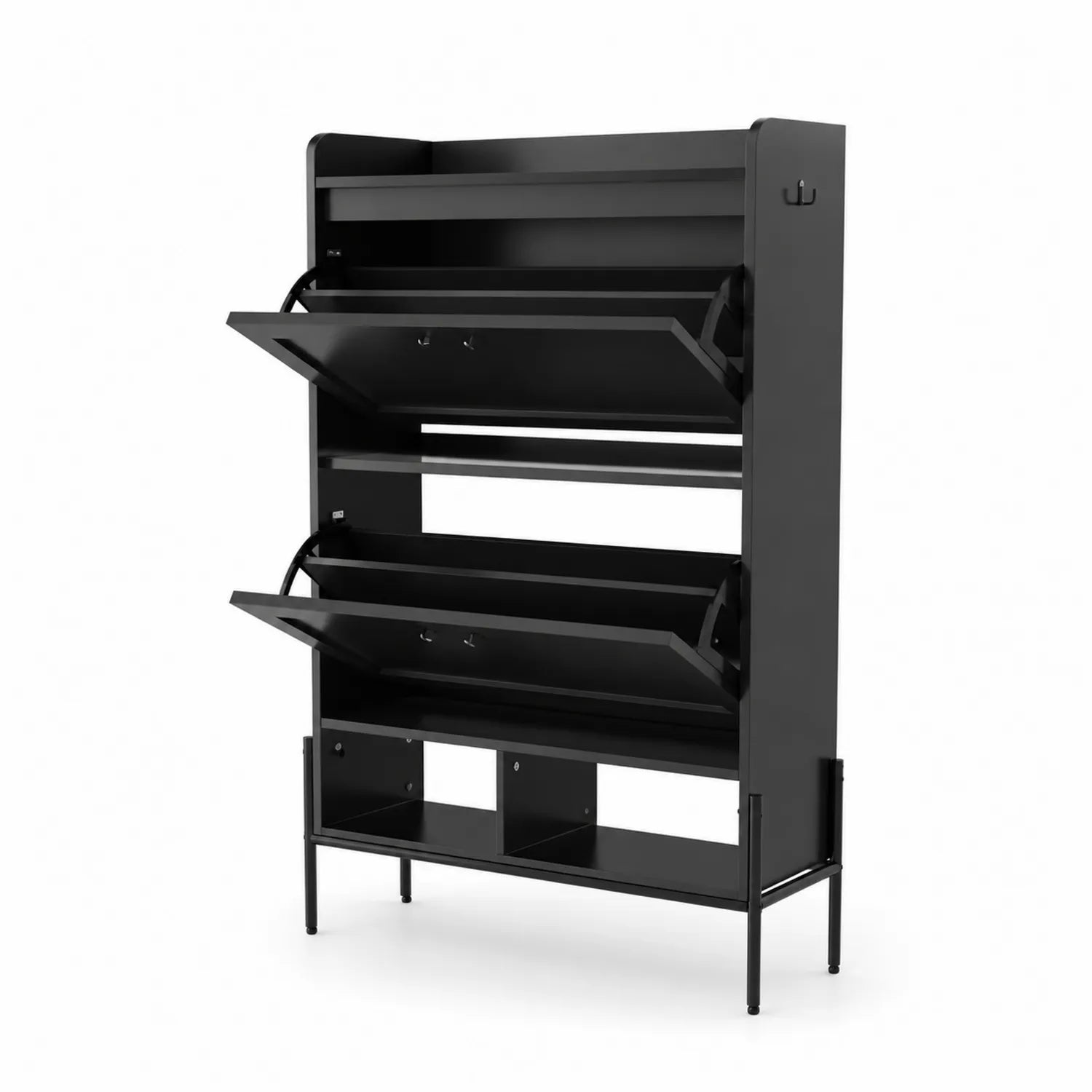 Scarpiera in Metallo Nero con Ripiani 3 Ante 120x30x170 cm