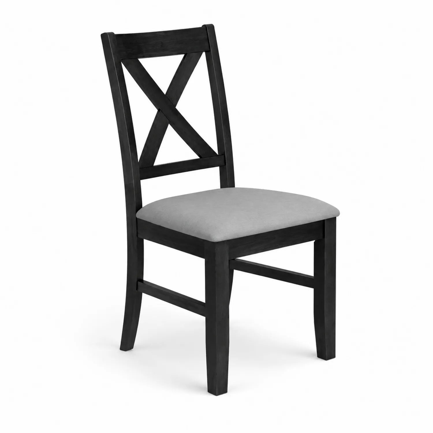 Sedia da pranzo in legno nero con cuscino in tessuto grigio