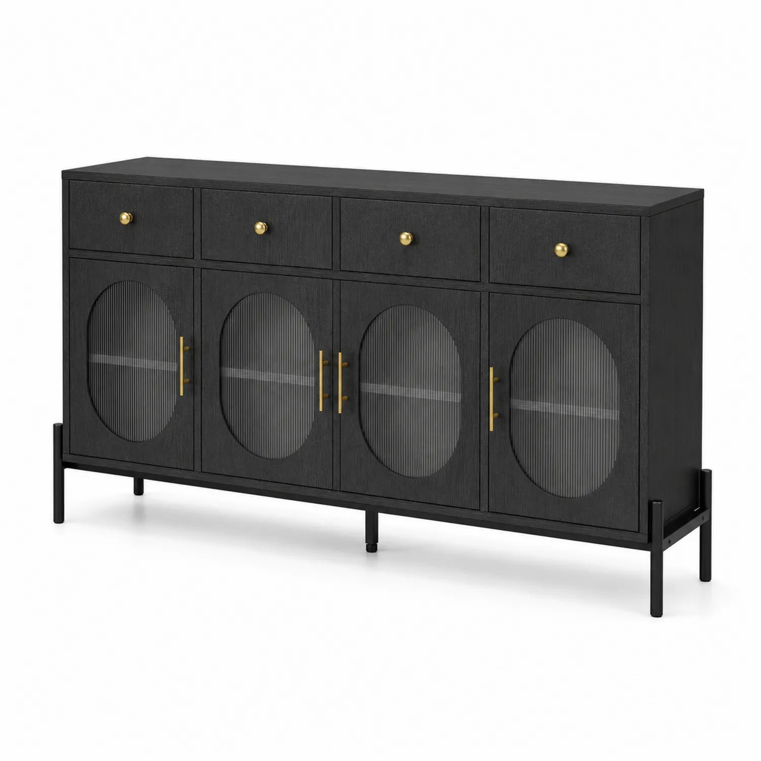 Credenza in Legno con Ante in Vetro Temperato Nero