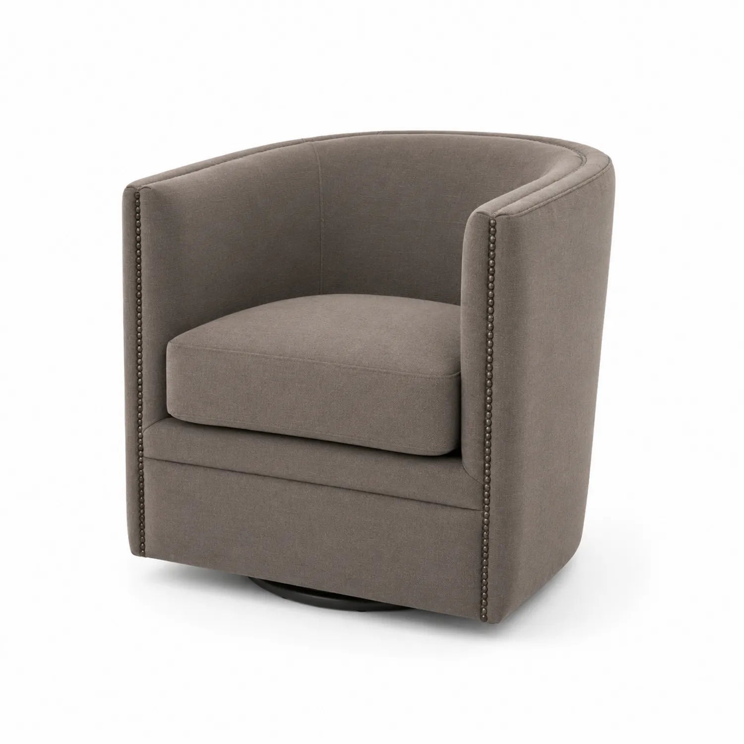 Poltrona girevole in tessuto grigio con borchie
