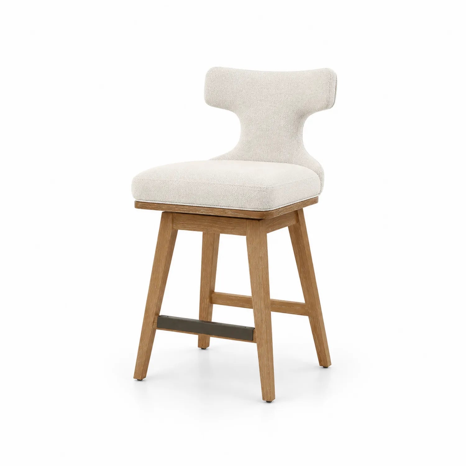 Sgabello in Legno con Rivestimento in Tessuto Beige