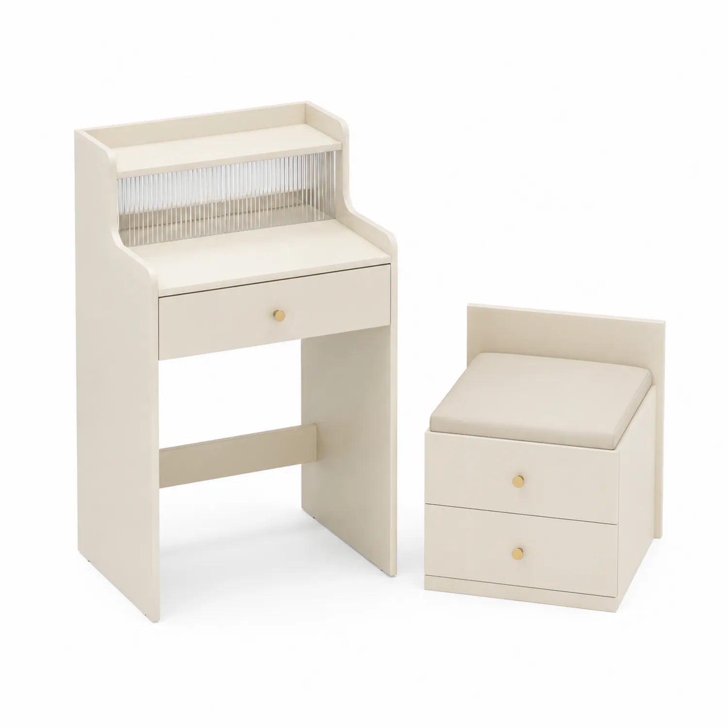 Set toeletta in MDF con sedia e cuscino beige