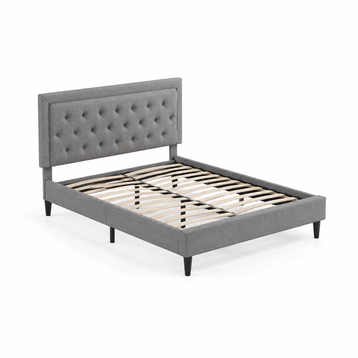Letto in Legno e Tessuto Grigio con Testiera Trapuntata 160x200 cm