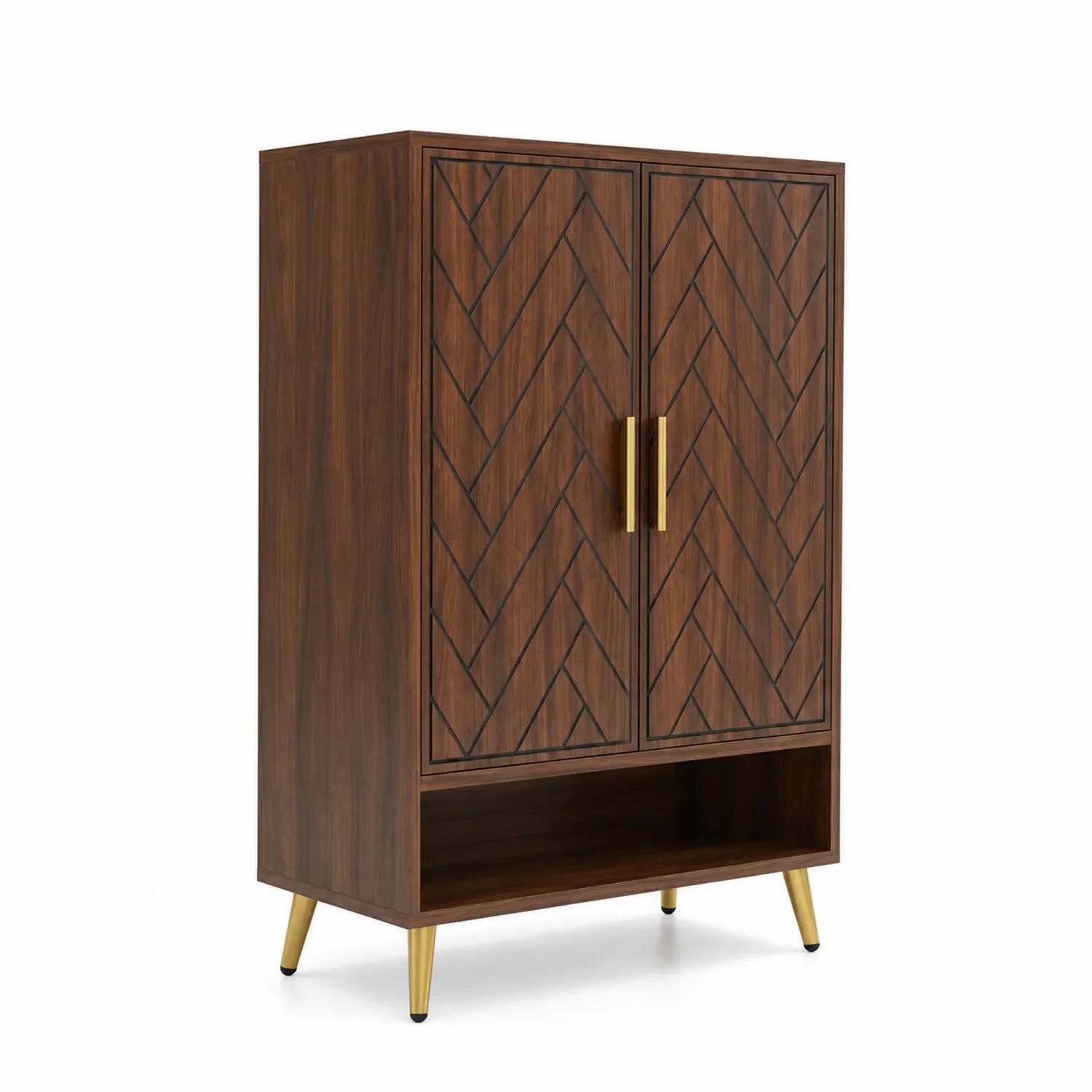 Scarpiera in Legno con Gambe in Metallo Dorato