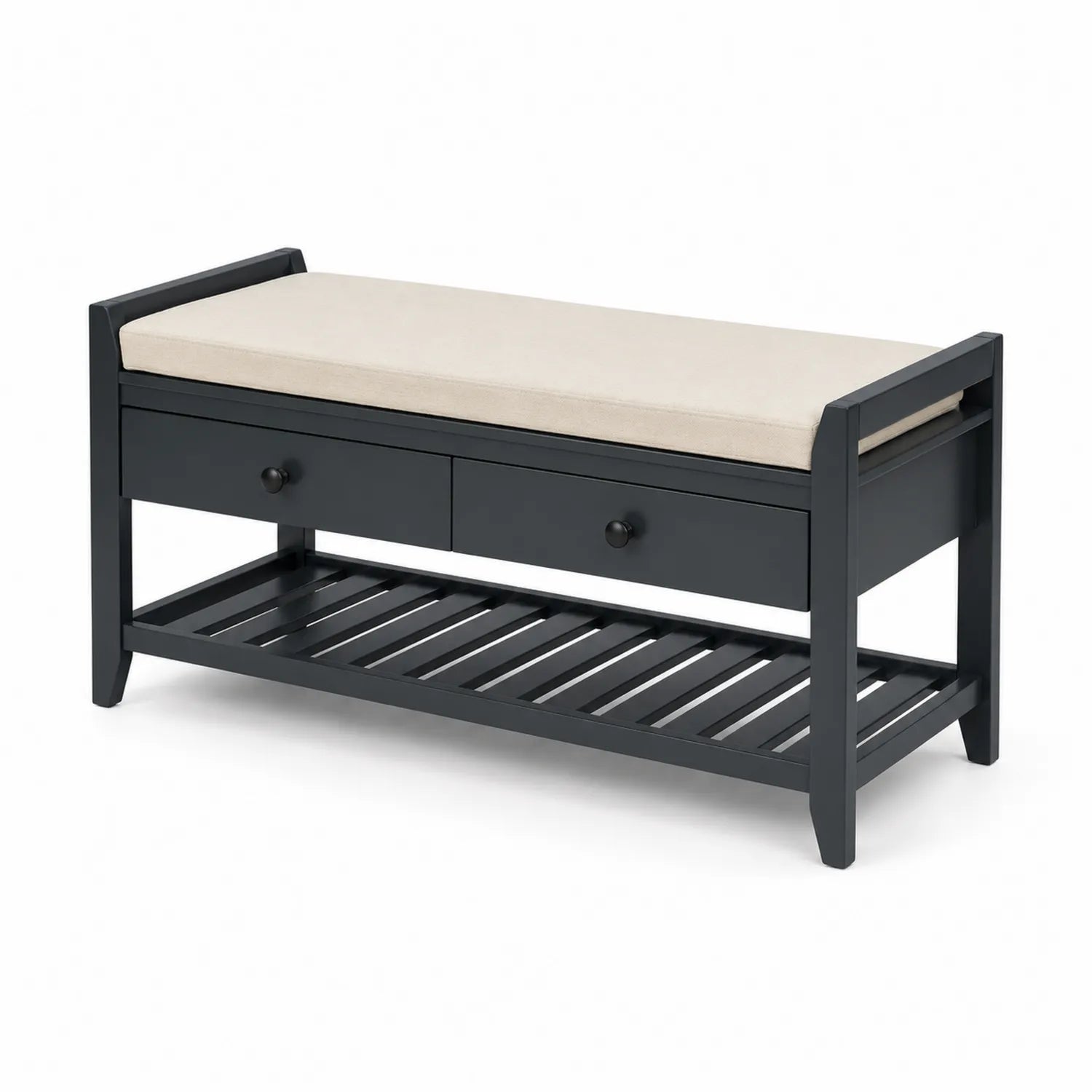 Panca in legno con cuscino in poliestere Nero/Beige 105x35x45 cm