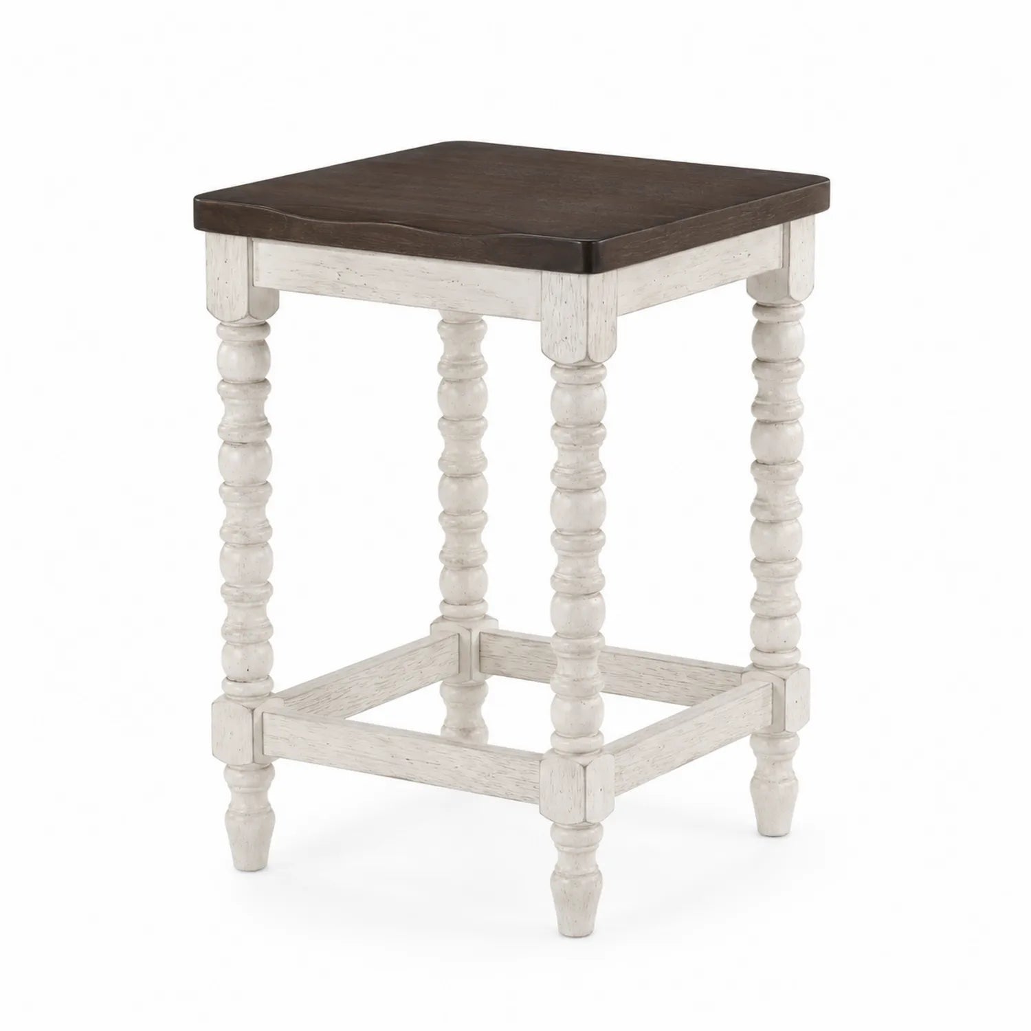 Sgabello in Legno di Quercia e Noce con Gambe Tornite
