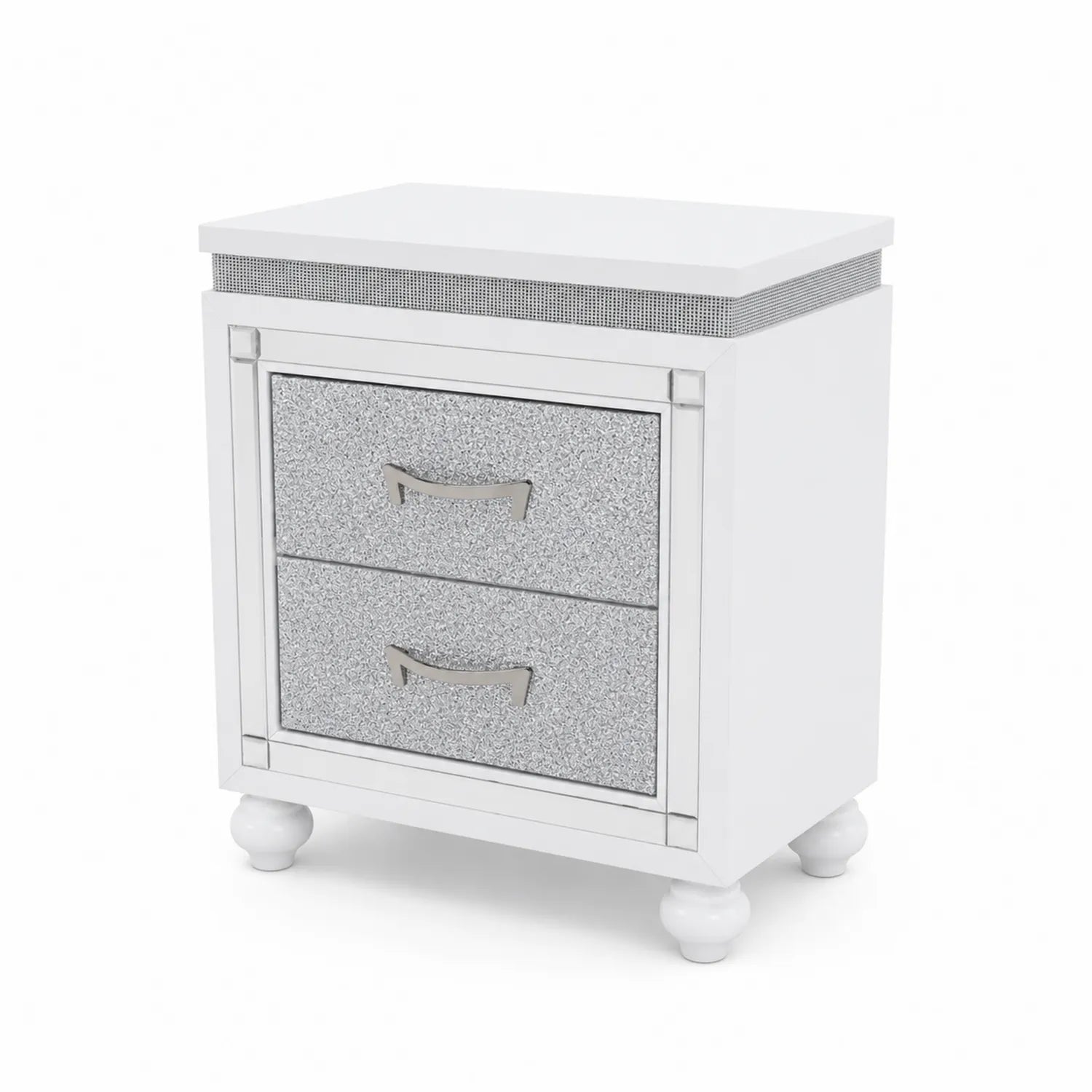 Comodino a Due Cassetti in Legno con Frontali Glitterati