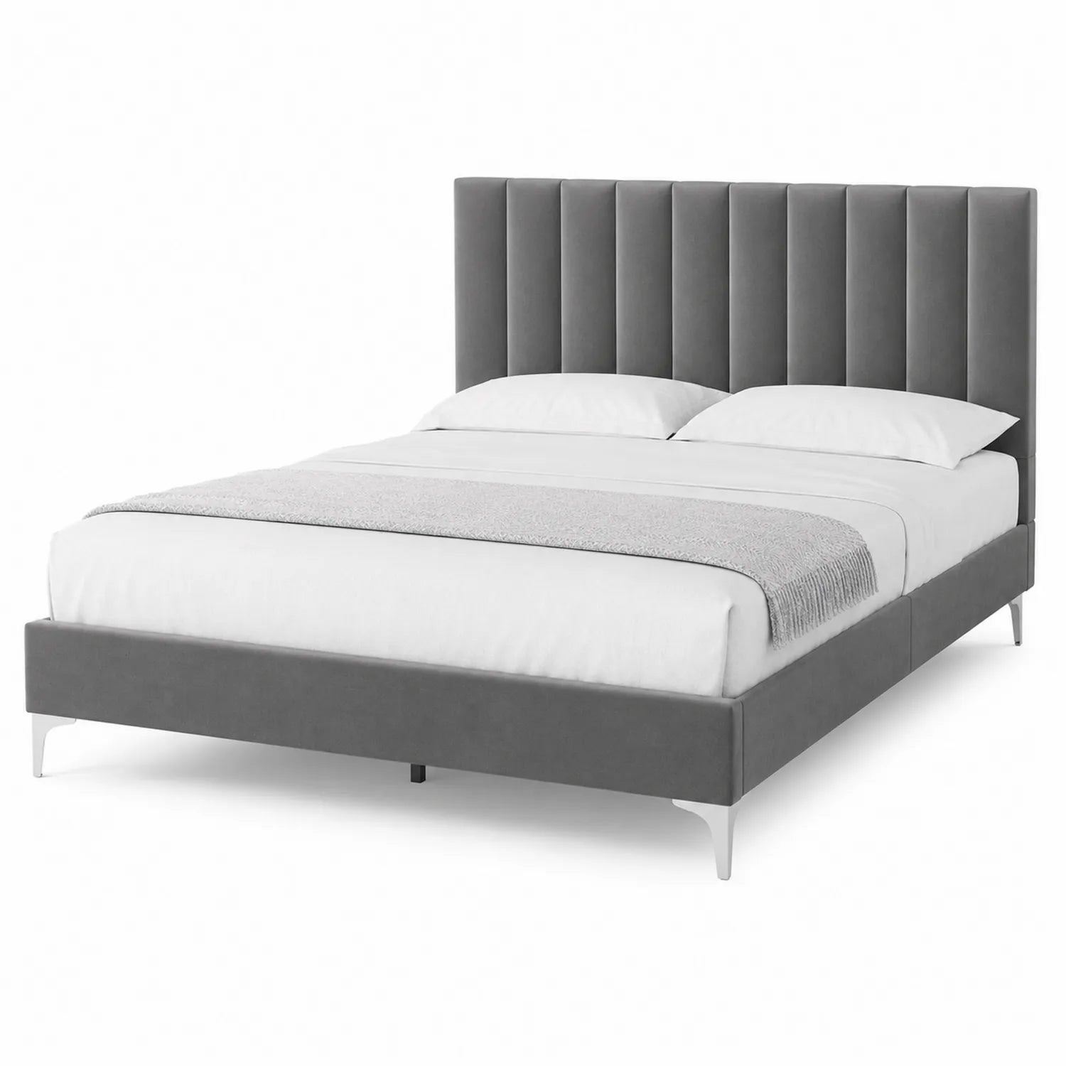 Letto matrimoniale in velluto con testiera imbottita grigio 200x160 cm