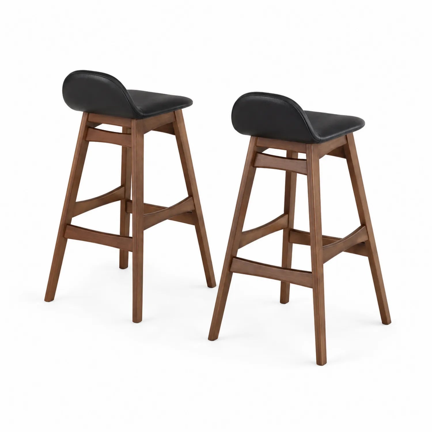 Set di 2 sgabelli da bar in legno con seduta in pelle artificiale nera
