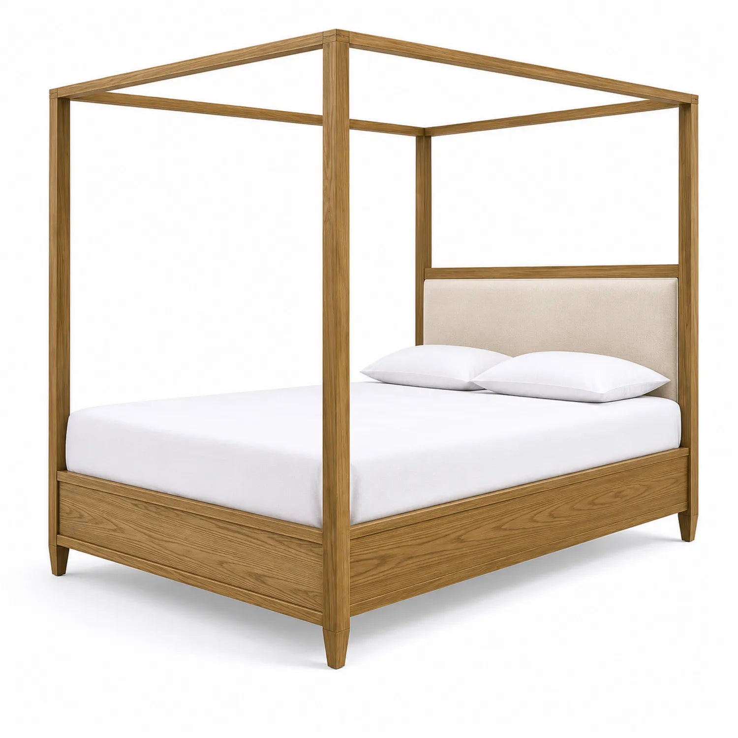 Letto matrimoniale a baldacchino in legno con testiera imbottita 200x160 cm