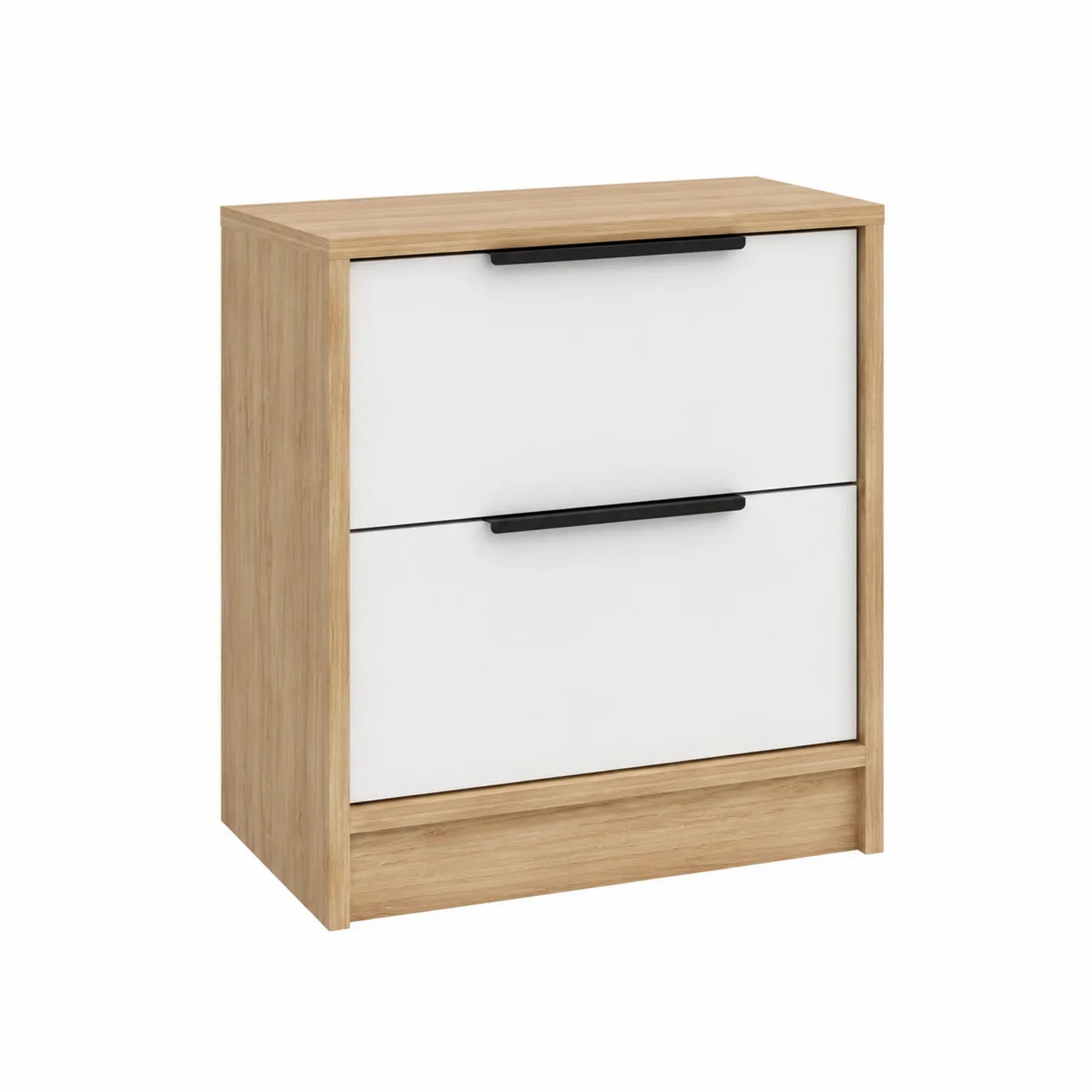 Comodino in Legno con 2 Cassetti Bianco e Rovere 60x40x50 cm