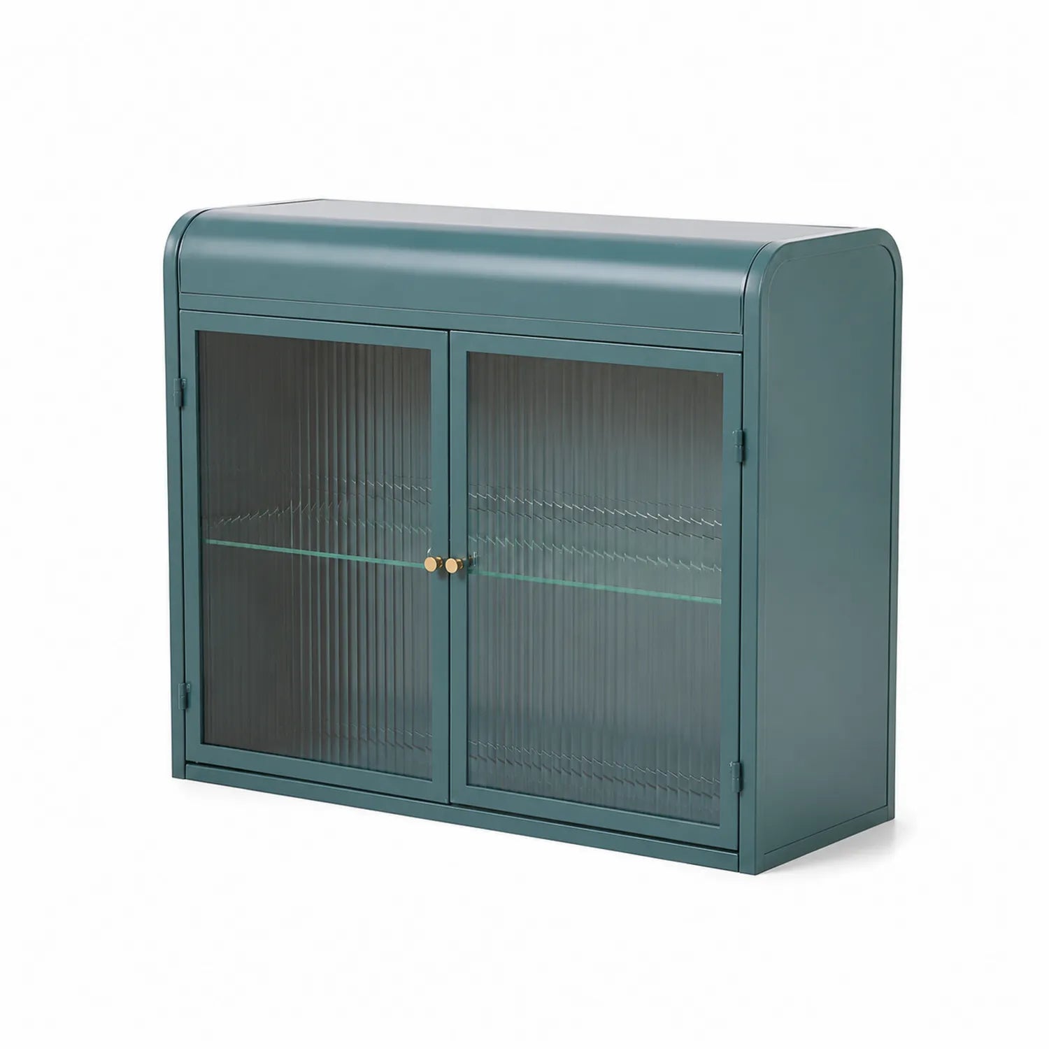 Credenza in metallo con ante in vetro temperato verde 100x85x35 cm