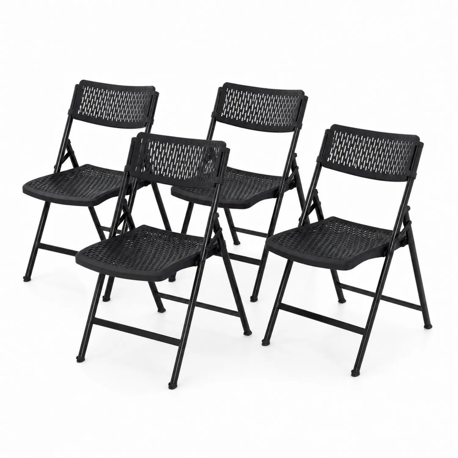Set di 4 Sedie Pieghevoli in Plastica e Acciaio Nero
