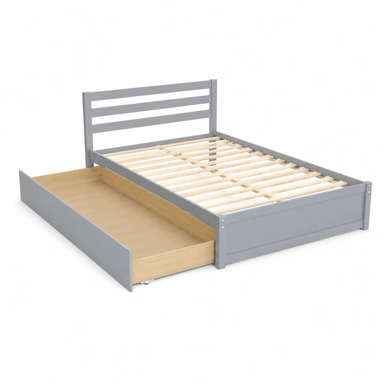 Letto in legno grigio con cassetto estraibile