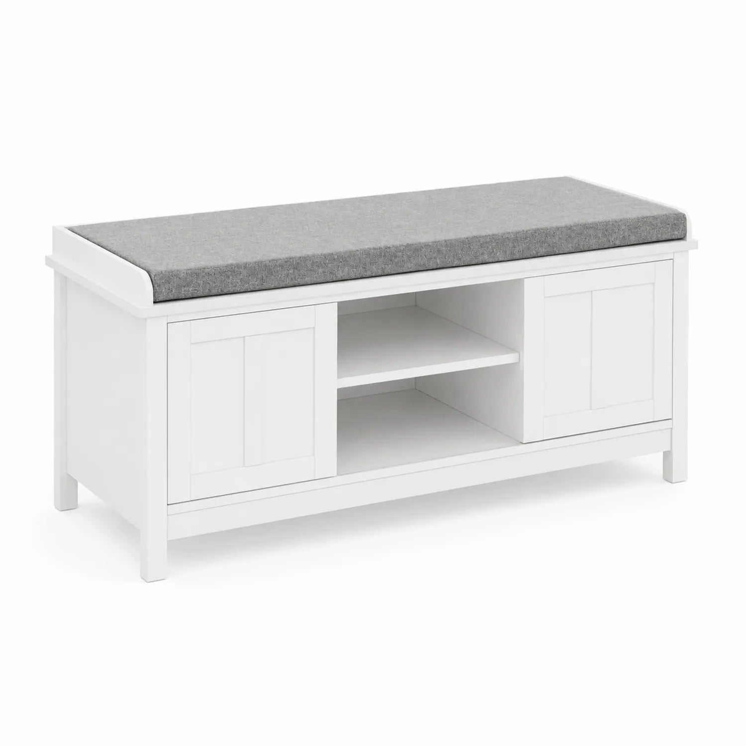 Panca contenitore in MDF con cuscino in tessuto grigio