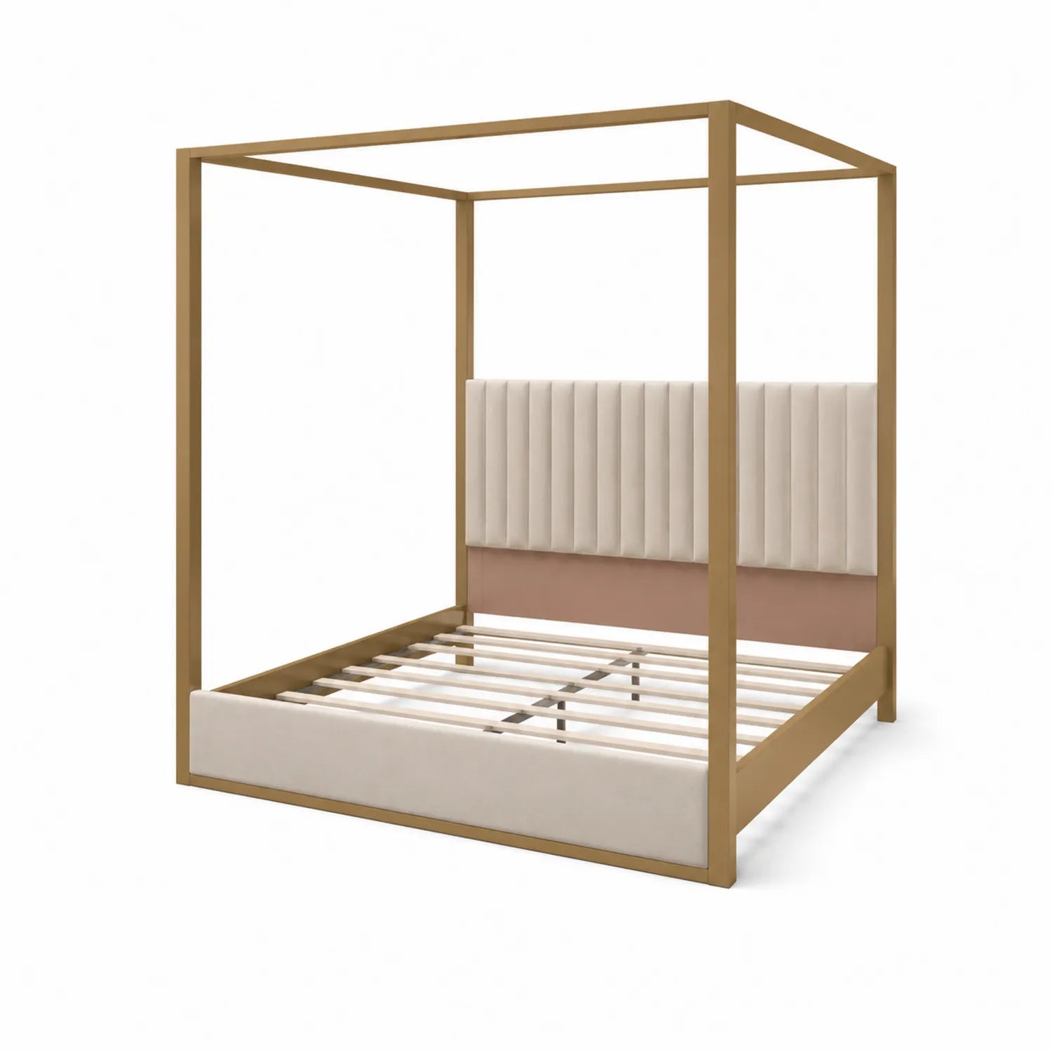 Letto a baldacchino in legno e tessuto beige 200x160 cm