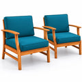 Set di 2 Poltrone da Esterno in Legno con Cuscini in Poliestere Blu