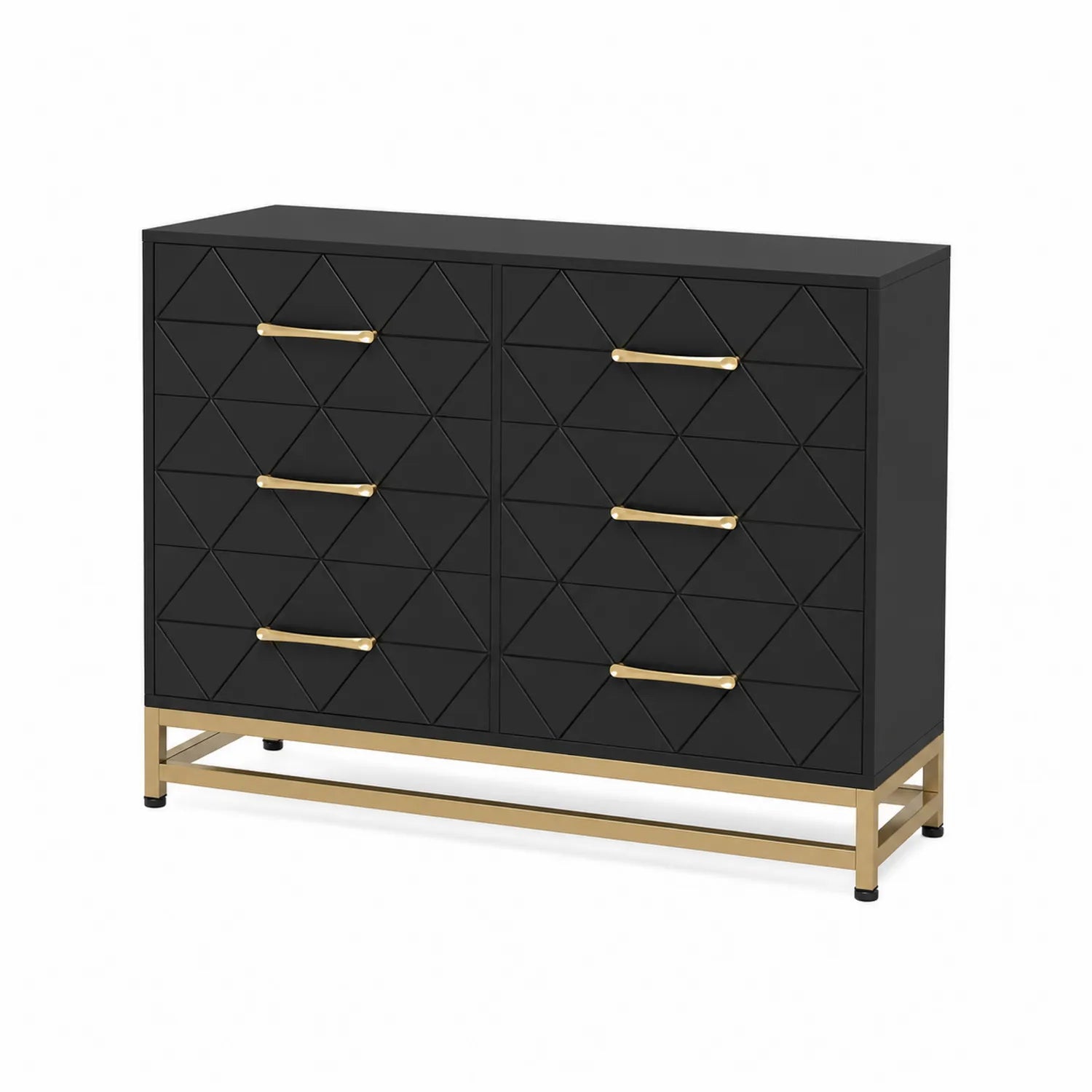 Cassettiera in MDF Nero con Maniglie in Metallo Dorato