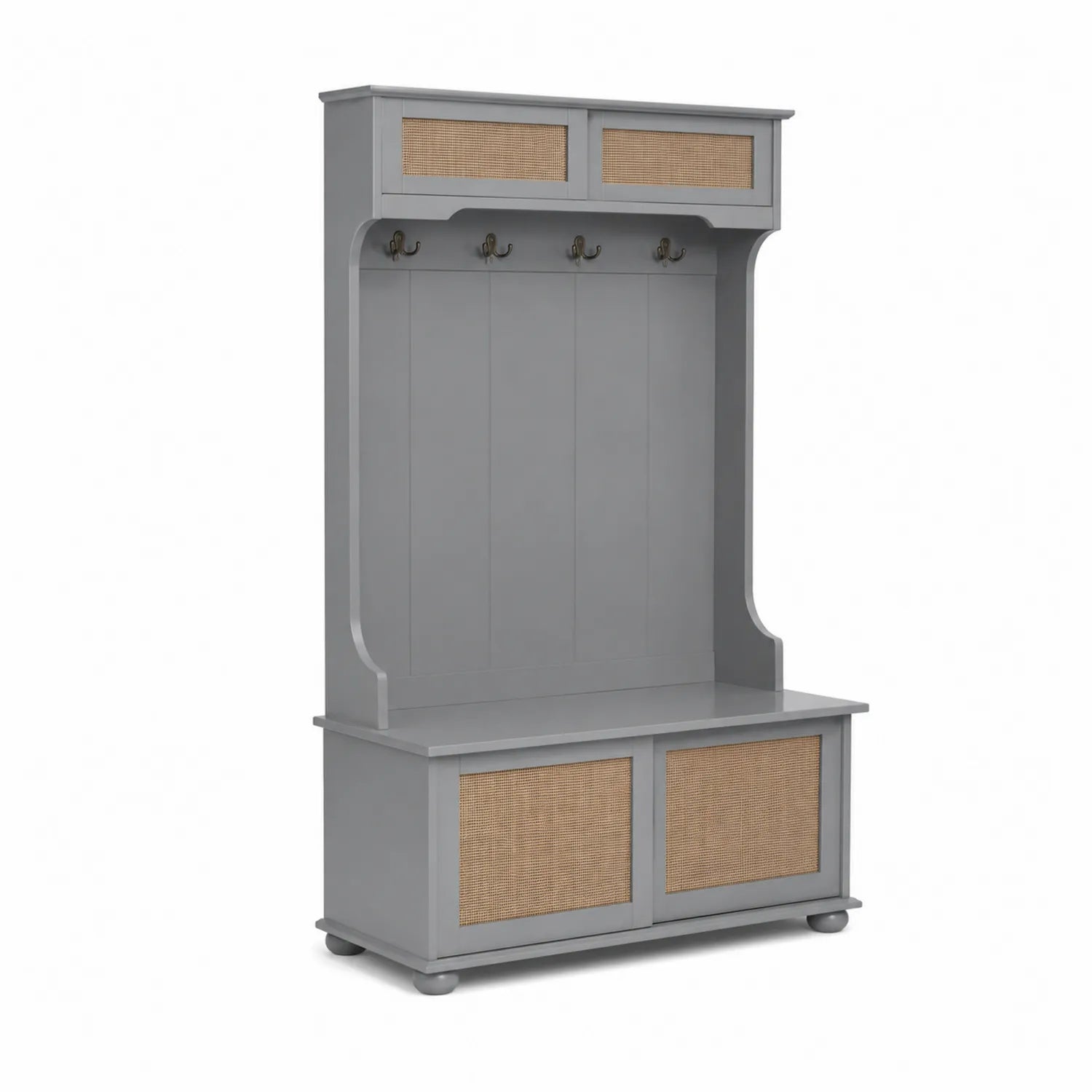 Appendiabiti con Panca in Legno e Rattan Grigio