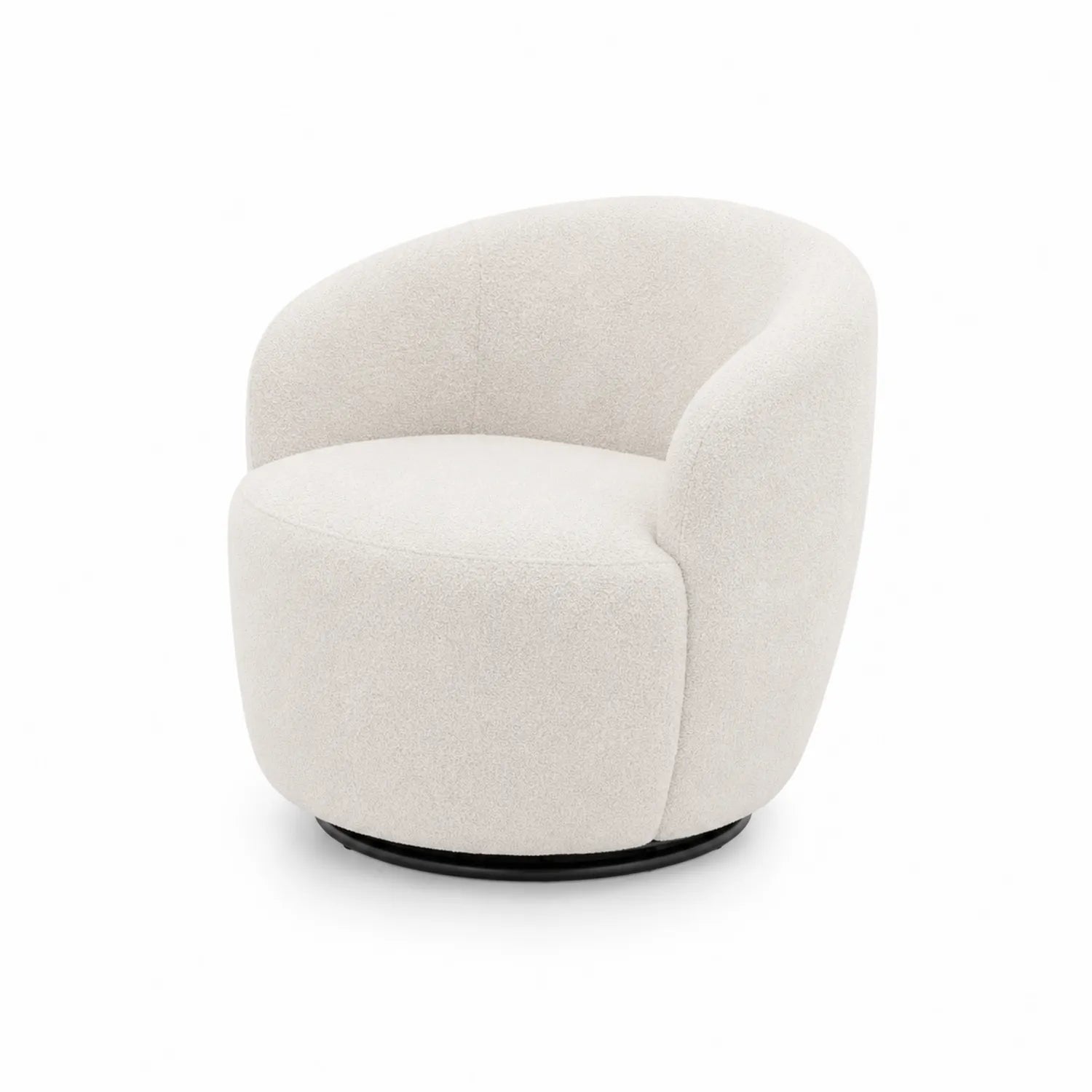 Poltrona Rotonda in Tessuto Bouclé Bianco 75cm