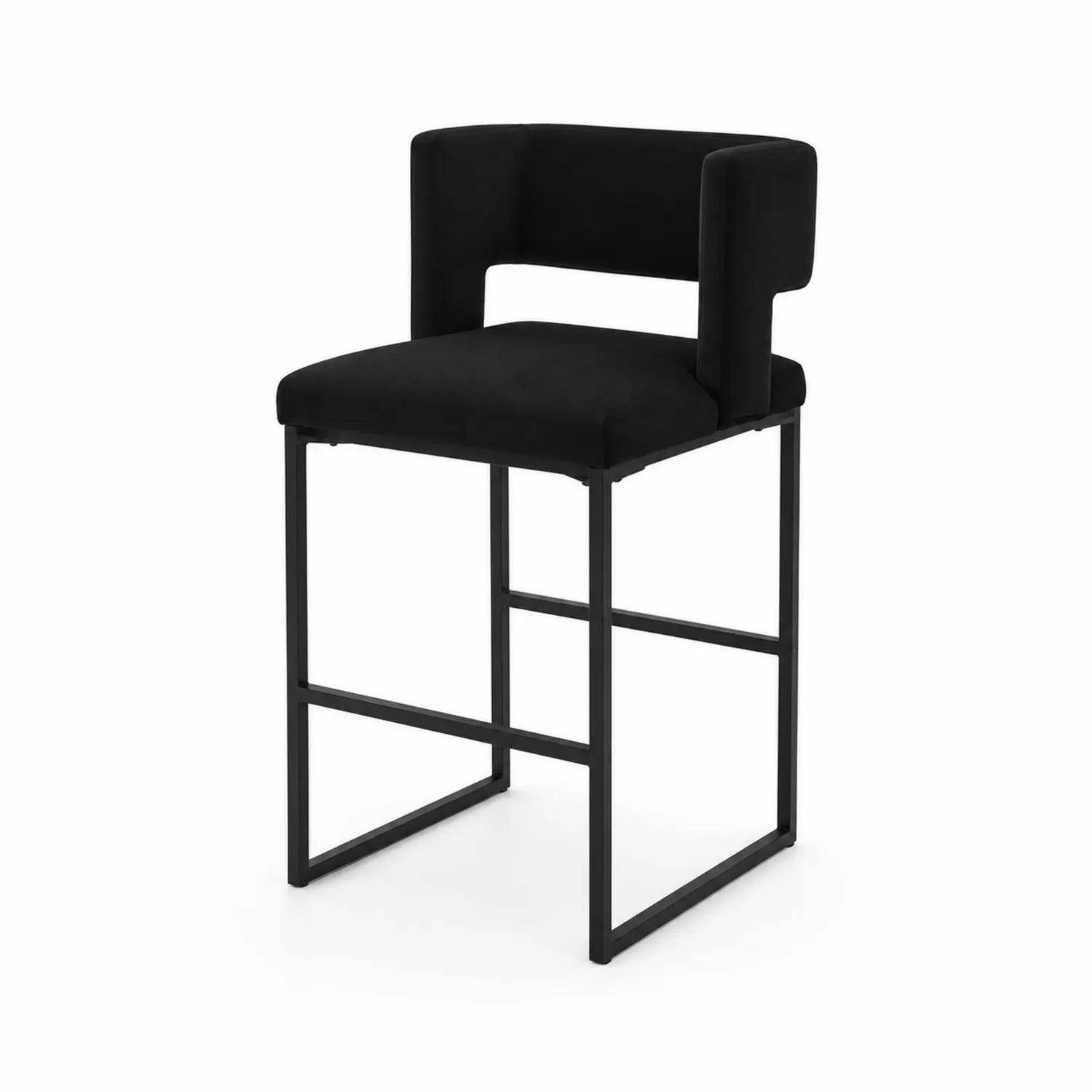 Sgabello in Metallo e Velluto Nero
