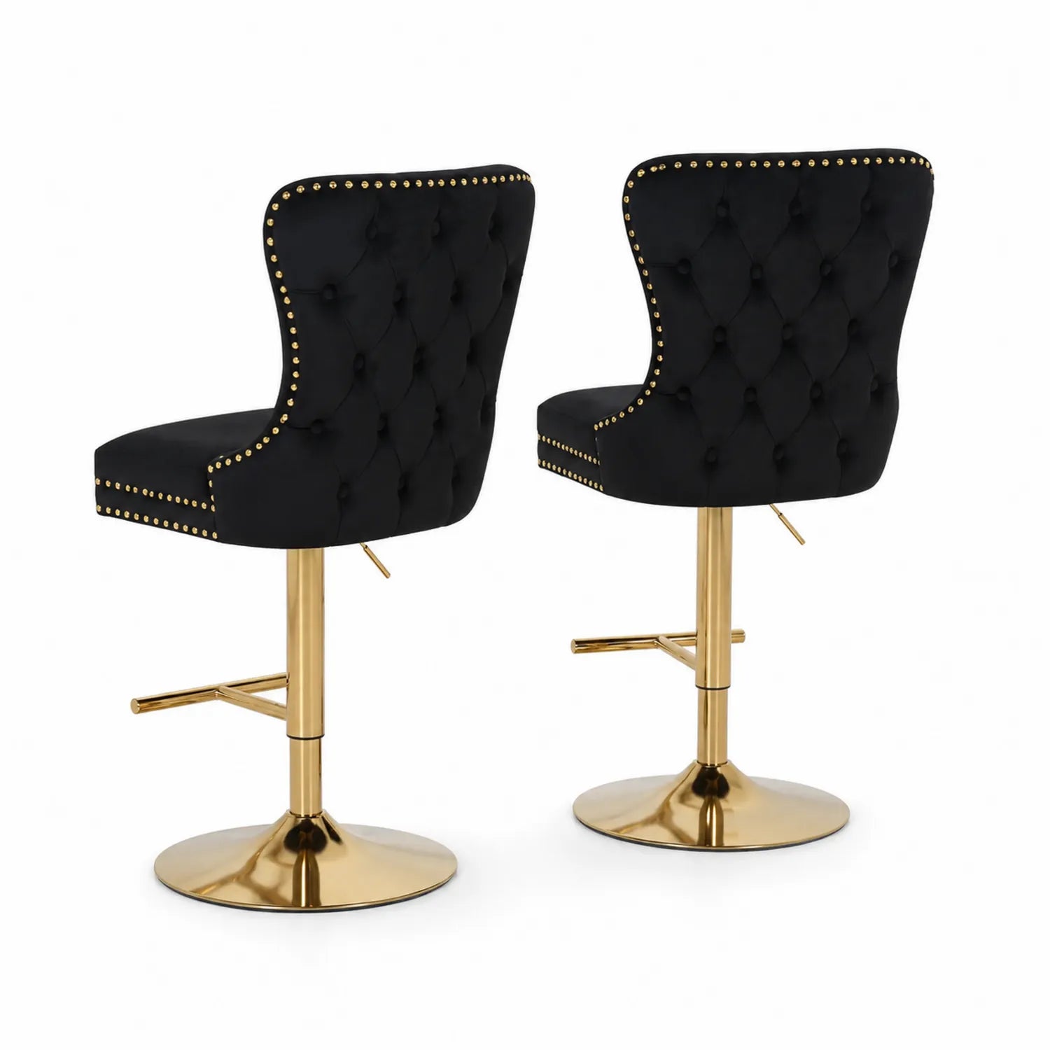 Set di 2 Sgabelli in Velluto e Metallo Dorato