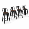 Set di 4 sgabelli da bar in metallo nero e legno
