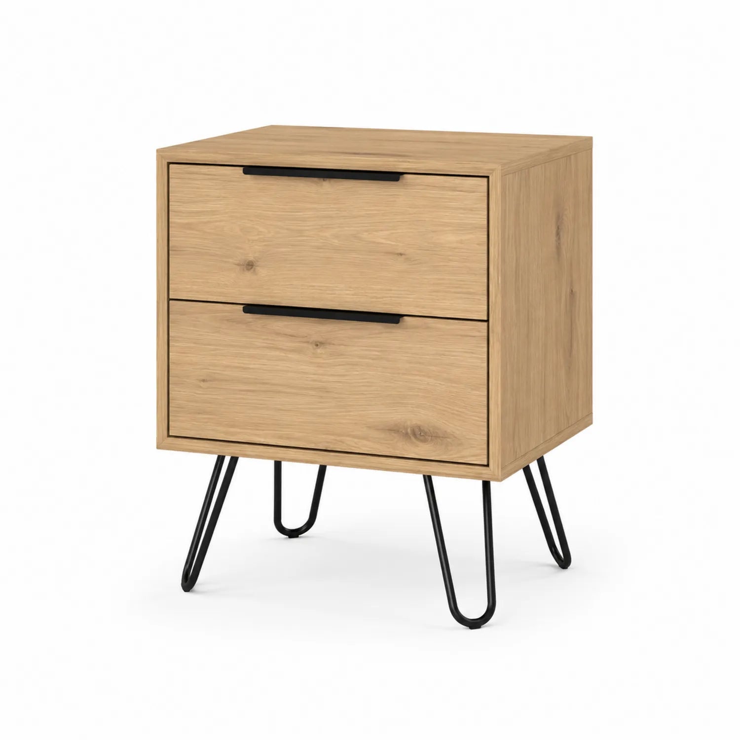 Comodino in Legno con Cassetti e Gambe in Metallo Nero